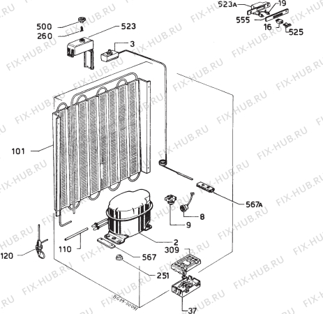 Взрыв-схема холодильника Privileg 003862 0 - Схема узла Refrigerator cooling system